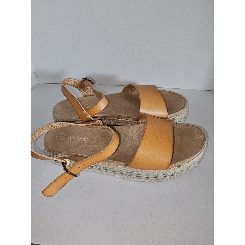 Cat & Jack Tan Platform Espadrille Sandals Women's Size 5 Ankle Strap